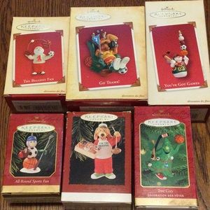 Bundle of 6 hallmark sports fan ornaments